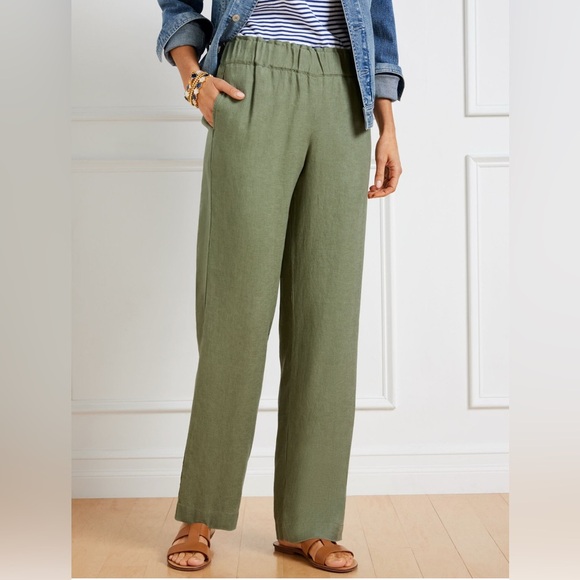 Talbots Pants - Talbots Women’s Nantucket Washed Line. wide Leg Pants Green - Medium Petite